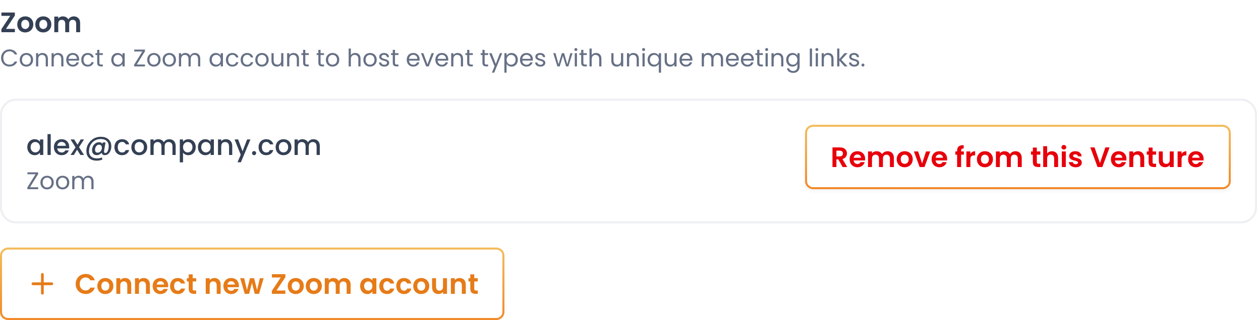 Zoom account shown in Calendar Settings in delightful OS