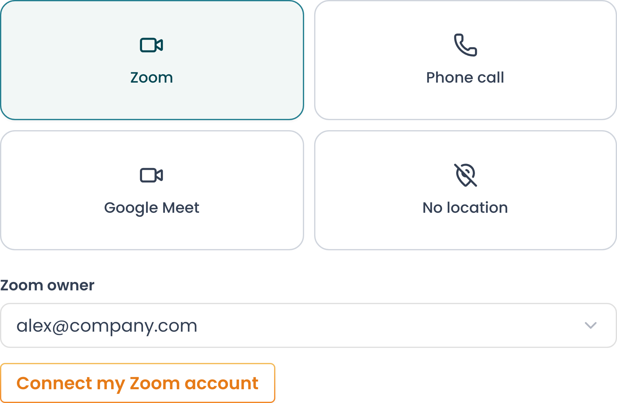 Zoom selected in the event type Location section